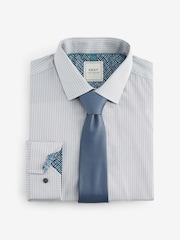 Neutral Brown/Blue Slim Fit Single Cuff Shirt And Tie Pack - Image 6 of 8