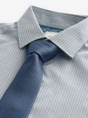 Neutral Brown/Blue Slim Fit Single Cuff Shirt And Tie Pack - Image 7 of 8