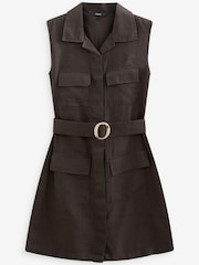Charcoal Grey Linen Blend Sleeveless Utility Mini Dress - Image 2 of 2