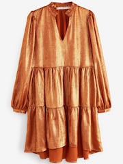 Metallic Gold Tiered Mini Dress - Image 4 of 4
