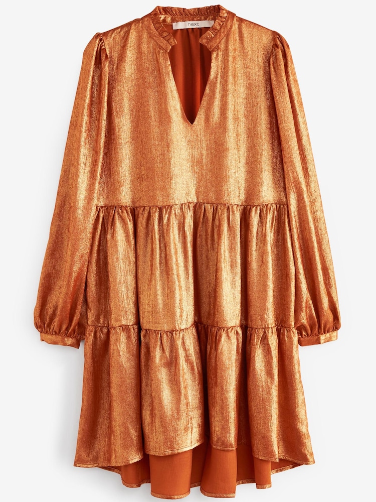 Metallic Gold Tiered Mini Dress - Image 4 of 4