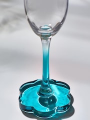 Set of 2 Teal Blue Flower Base Champagne Flutes - Image 4 of 5
