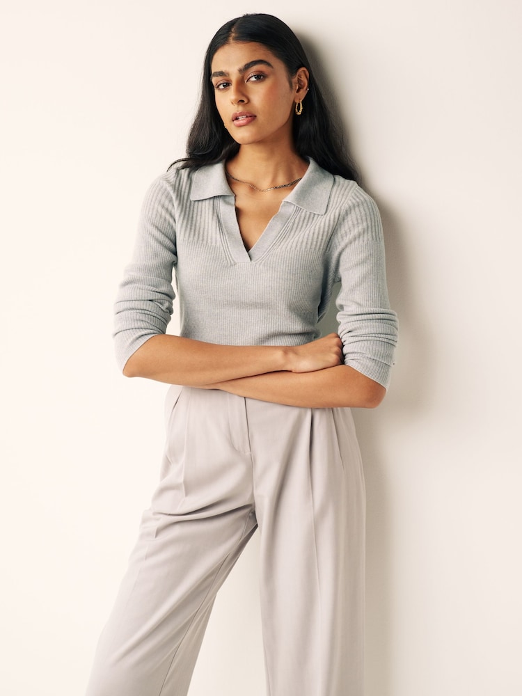 Grey Premium Merino Polo Neck Jumper - Image 1 of 7