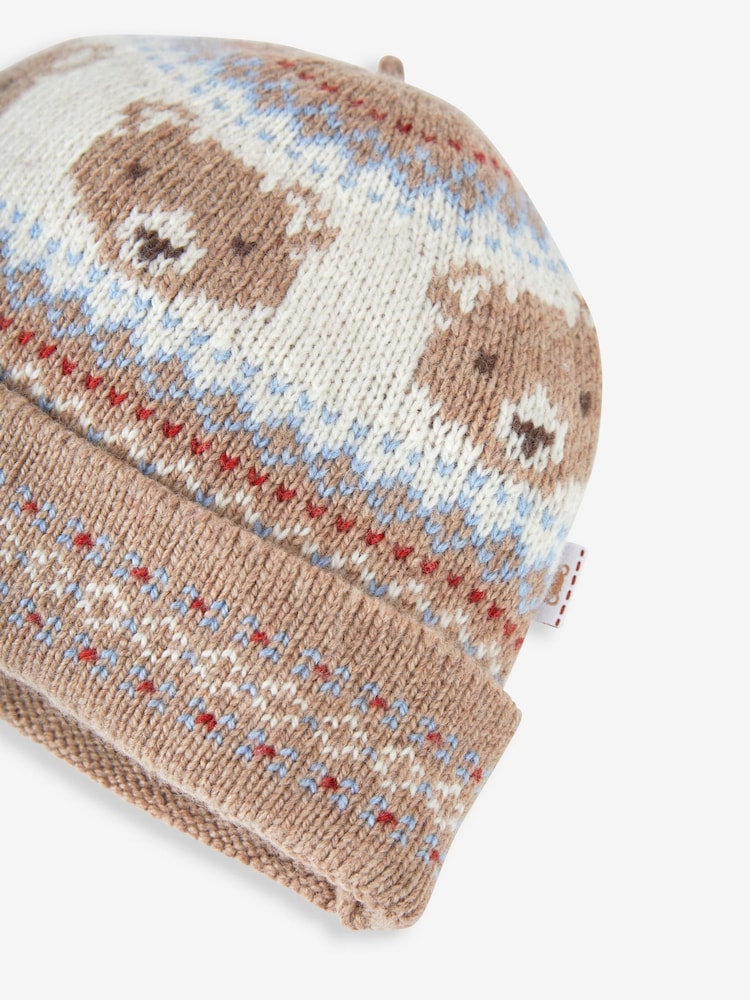 JoJo Maman Bébé Baby Bear Fair Isle Pattern Knitted Hat - Imagen 2 de 2