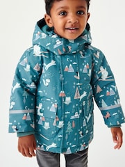 Teal Blue Waterproof Coat With Faux Fur Trim (3mths-7yrs) - Image 1 of 6