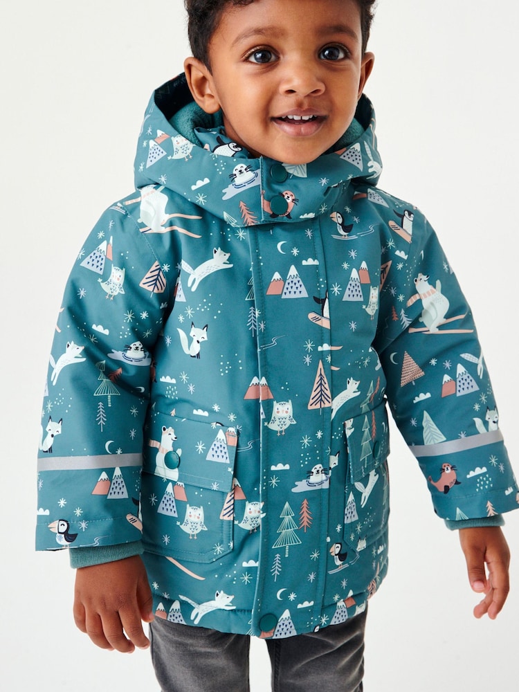 Teal Blue Waterproof Coat With Faux Fur Trim (3mths-7yrs) - Image 1 of 6