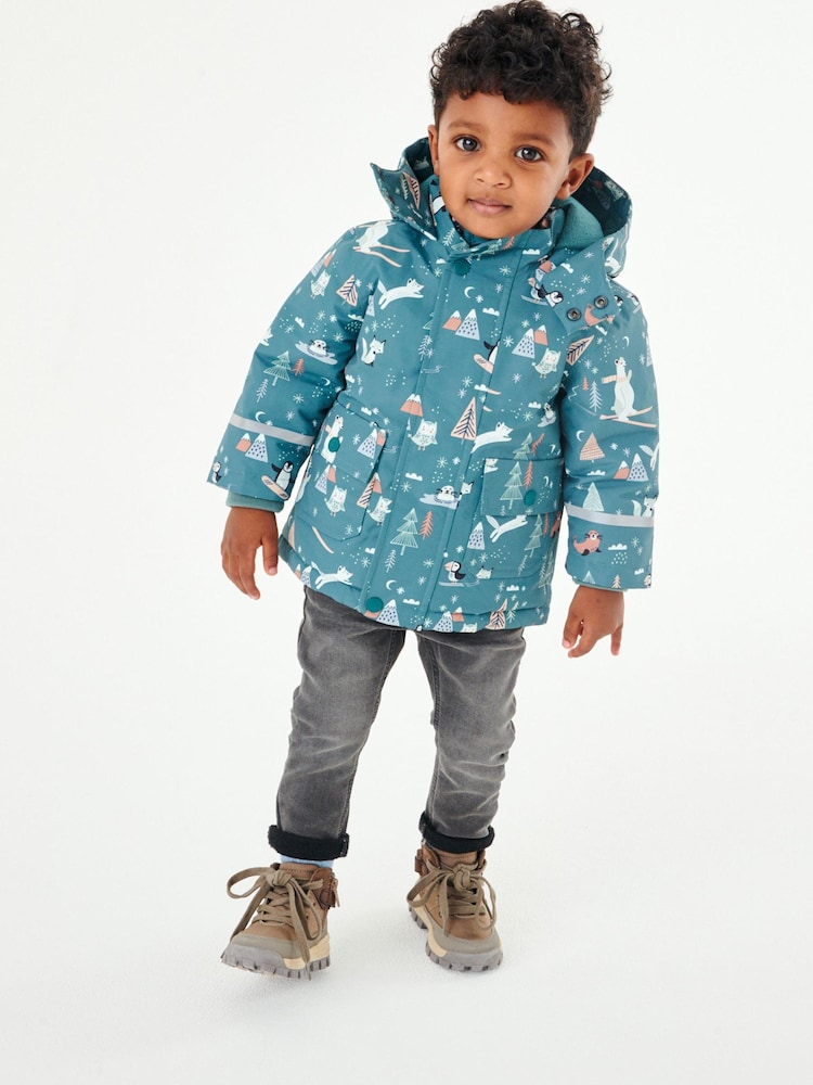 Teal Blue Waterproof Coat With Faux Fur Trim (3mths-7yrs) - Image 2 of 6