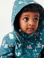 Teal Blue Waterproof Coat With Faux Fur Trim (3mths-7yrs) - Image 3 of 6