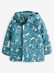 Teal Blue Waterproof Coat With Faux Fur Trim (3mths-7yrs) - Image 4 of 6