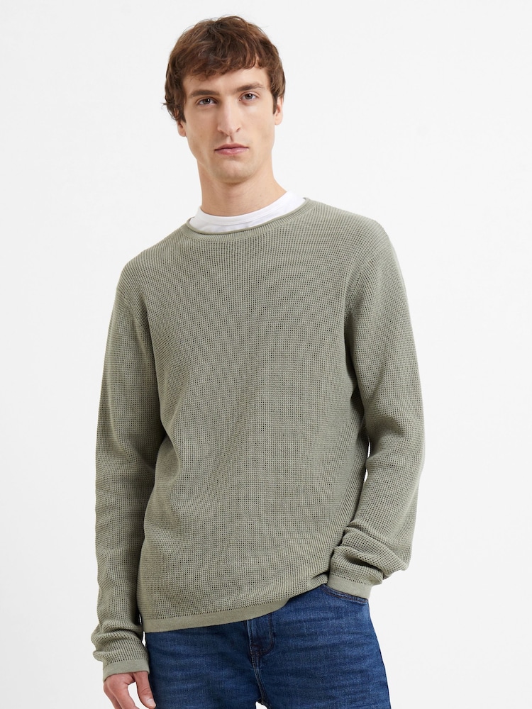 French Connection Natural Shadow Waffle 100% Cotton Micro Knit Jumper - Image 1 of 3