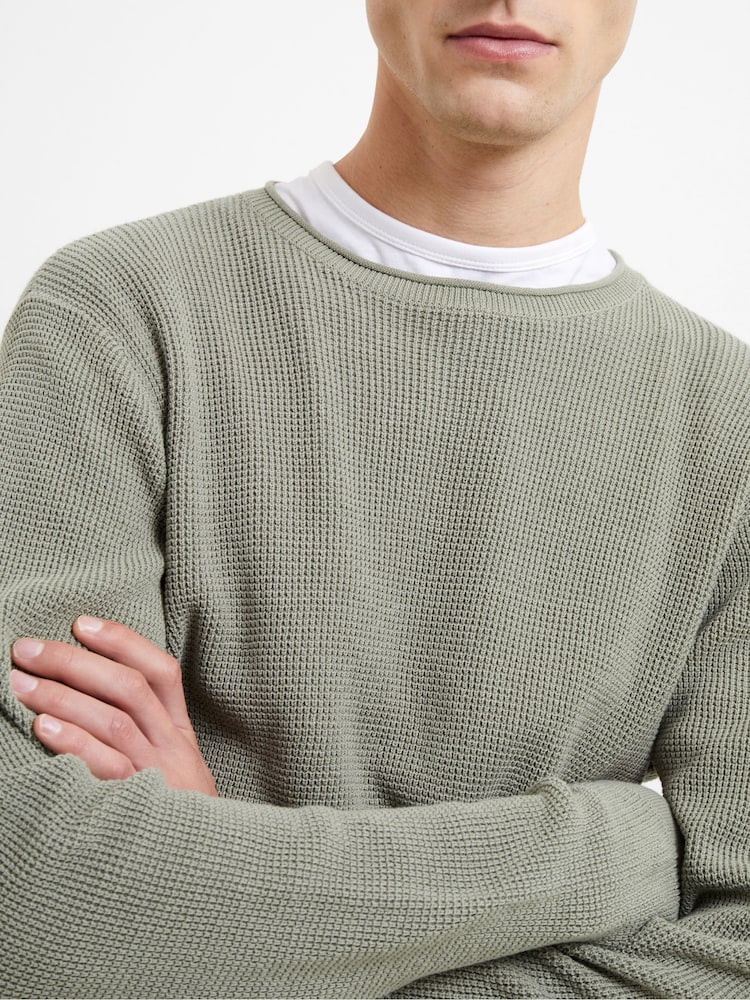French Connection Natural Shadow Waffle 100% Cotton Micro Knit Jumper - Image 3 of 3
