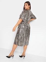 Yours Curve Gold London Sequin Abstract Tulip Hem Wrap Dress - Image 2 of 4