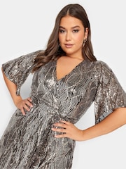 Yours Curve Gold London Sequin Abstract Tulip Hem Wrap Dress - Image 4 of 4