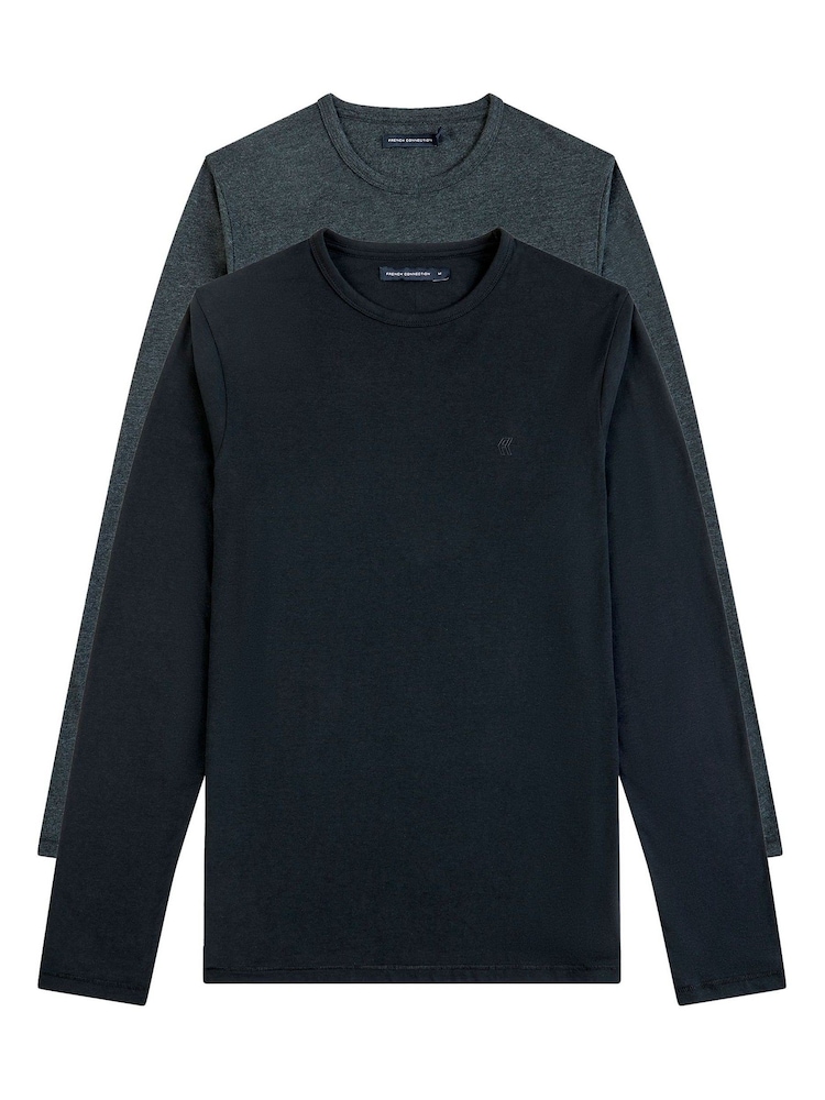 French Connection Black Crew Long Sleeve T-Shirts 2 Pack - Image 1 of 6