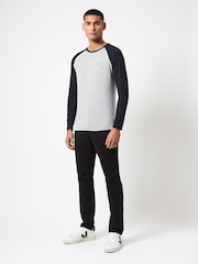 French Connection Grey/Navy Blue Raglan Long Sleeve T-Shirt - Image 1 of 3