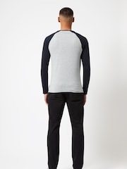 French Connection Grey/Navy Blue Raglan Long Sleeve T-Shirt - Image 2 of 3