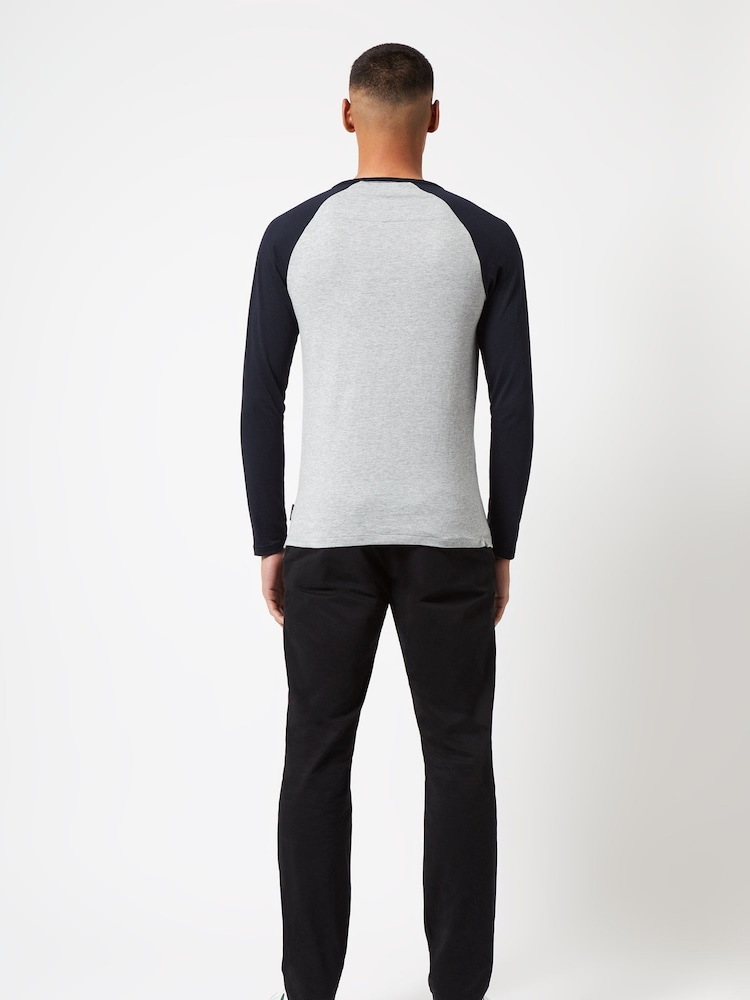 French Connection Grey/Navy Blue Raglan Long Sleeve T-Shirt - Image 2 of 3