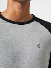 French Connection Grey/Navy Blue Raglan Long Sleeve T-Shirt - Image 3 of 3