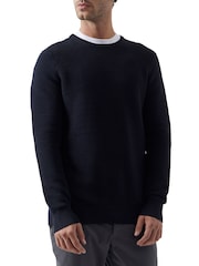 French Connection Blue Shadow Ottoman 100% Cotton Crew Neck Jumper - Image 3 of 3