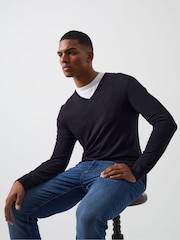 French Connection Dark Navy V-Neck Knitwear - Image 1 of 3