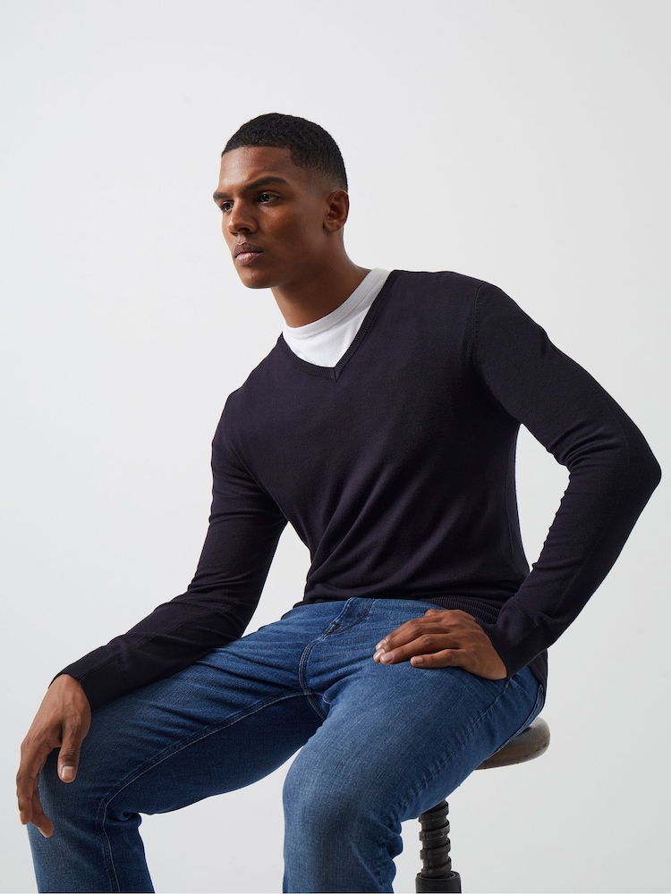 French Connection Dark Navy V-Neck Knitwear - Image 1 of 3