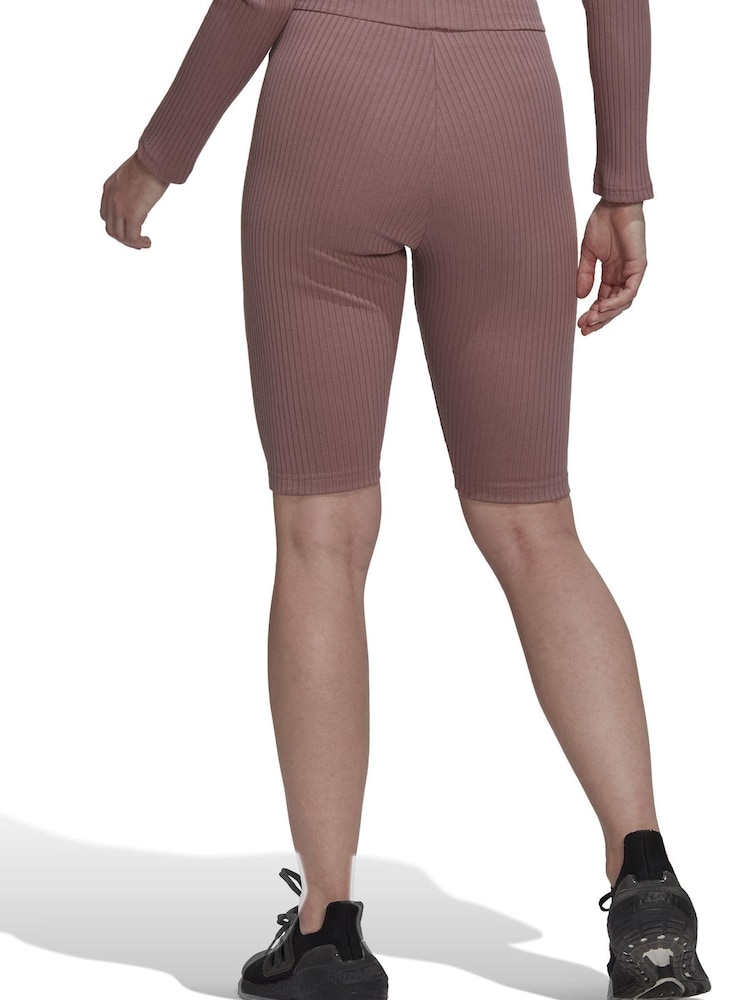 adidas Brown Studio Lounge Ribbed Shorts - Image 2 of 6
