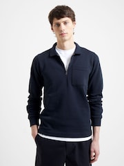 French Connection Dark Navy Blue Collar Half Zip Sweatshirt - Image 1 of 4