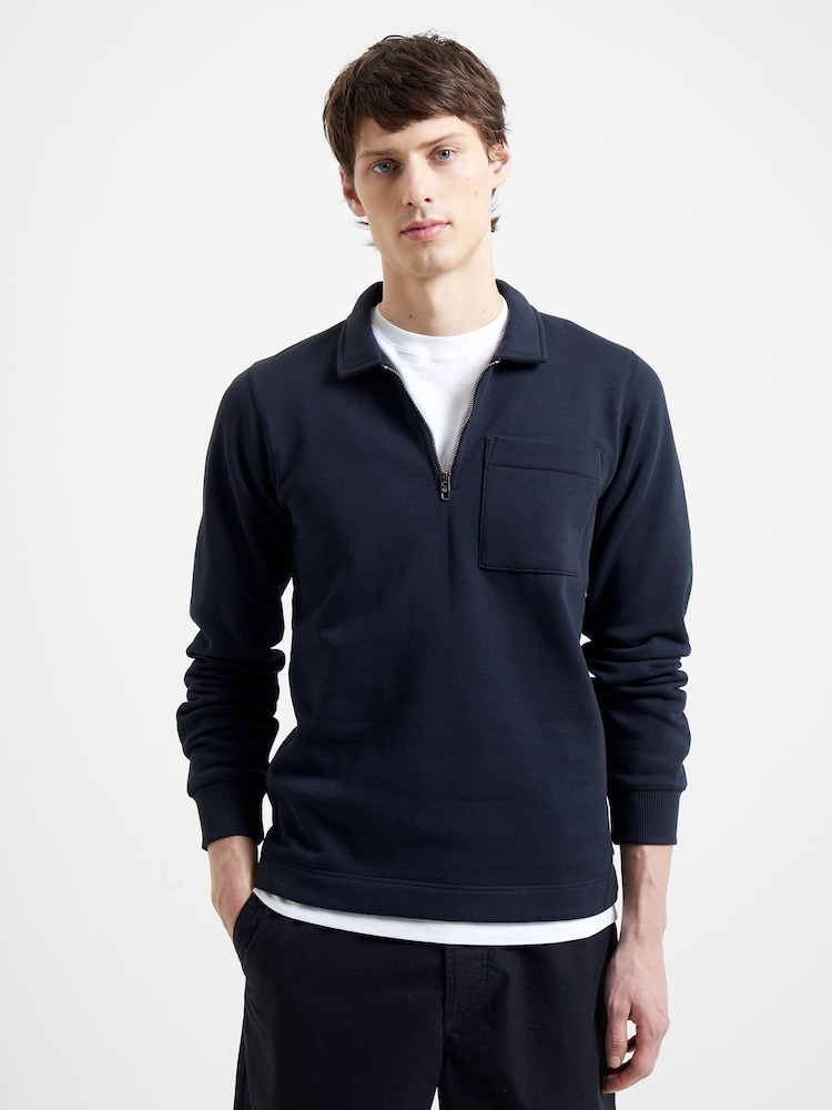 French Connection Dark Navy Blue Collar Half Zip Sweatshirt - Image 1 of 4