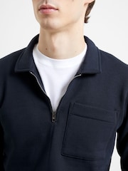 French Connection Dark Navy Blue Collar Half Zip Sweatshirt - Image 4 of 4