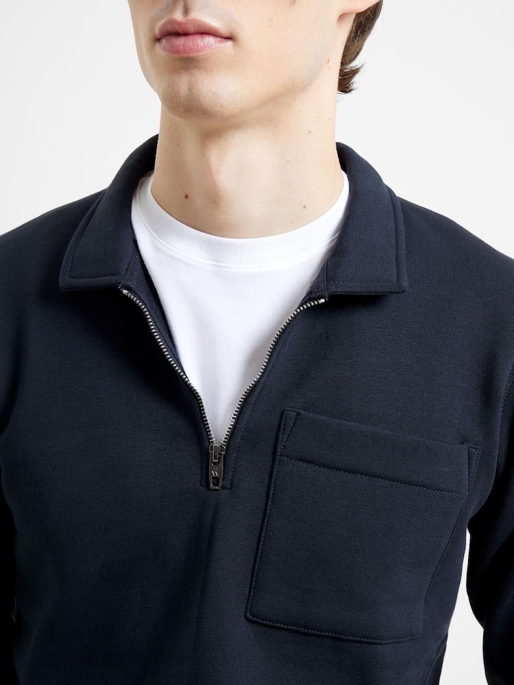 French Connection Dark Navy Blue Collar Half Zip Sweatshirt - Image 4 of 4