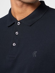 French Connection Blue Long Sleeve Polo Shirt - Image 4 of 5