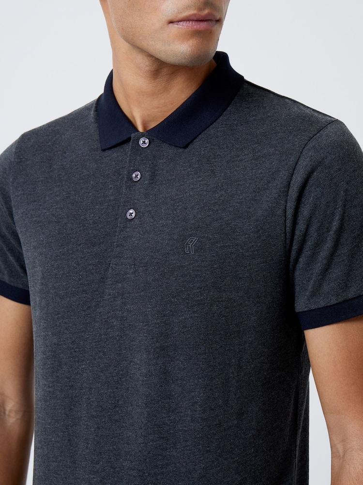 French Connection Blue Contrast Collar Polo Shirt - Image 3 of 3