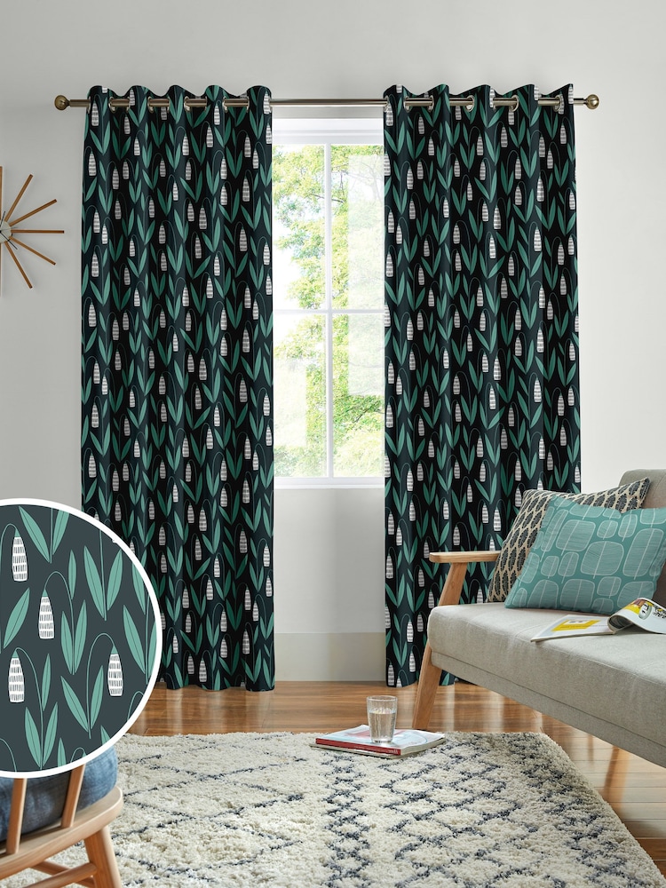 MissPrint Night Flower 100% Cotton Snow Drops Made to Measure Curtains - Image 1 of 9