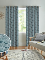 MissPrint Blue Green 100% Cotton Frontier Made to Measure Curtains - Image 1 of 9