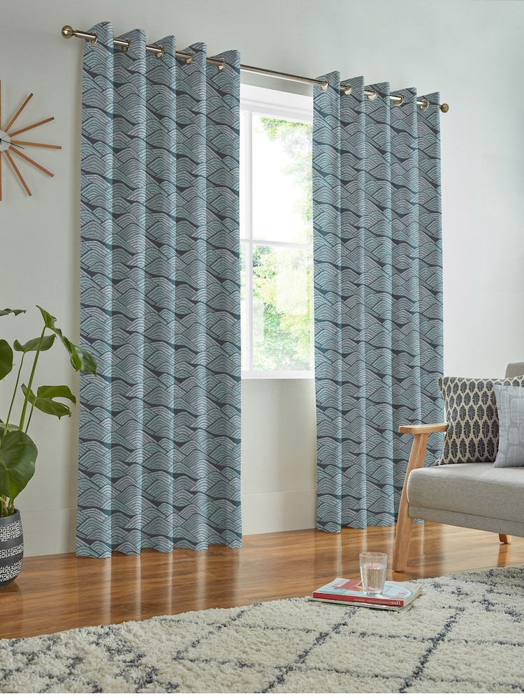MissPrint Blue Green 100% Cotton Frontier Made to Measure Curtains - Image 2 of 9