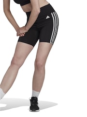 adidas Black Training Essentials 3 Stripes High Waisted Short Leggings - Image 1 of 8