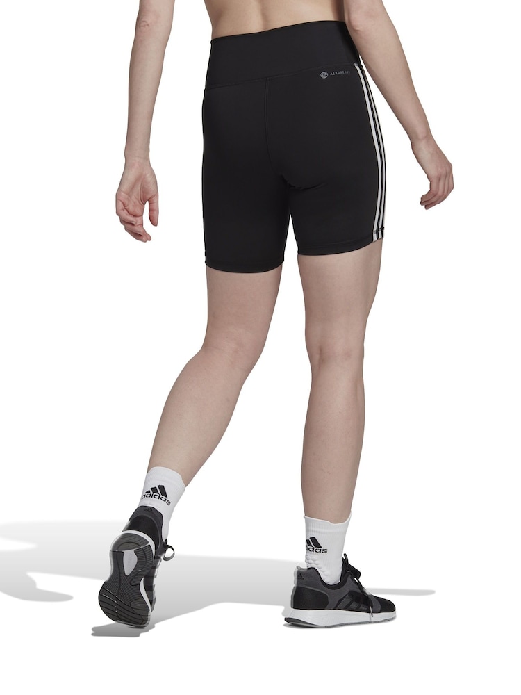 adidas Black Training Essentials 3 Stripes High Waisted Short Leggings - Image 2 of 8