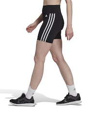 adidas Black Training Essentials 3 Stripes High Waisted Short Leggings - Image 3 of 8