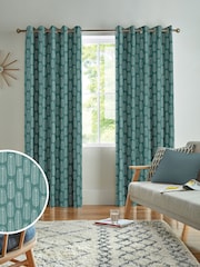 MissPrint Teal 100% Cotton Bloom Made to Measure Curtains - Image 1 of 9
