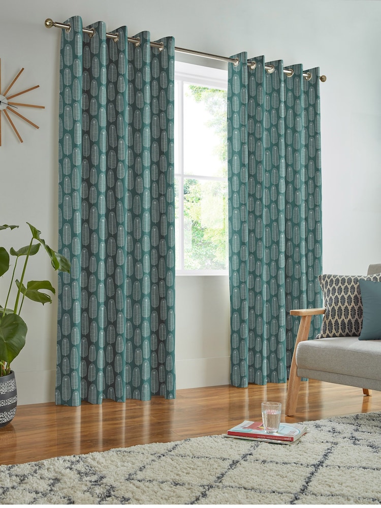 MissPrint Teal 100% Cotton Bloom Made to Measure Curtains - Image 2 of 9