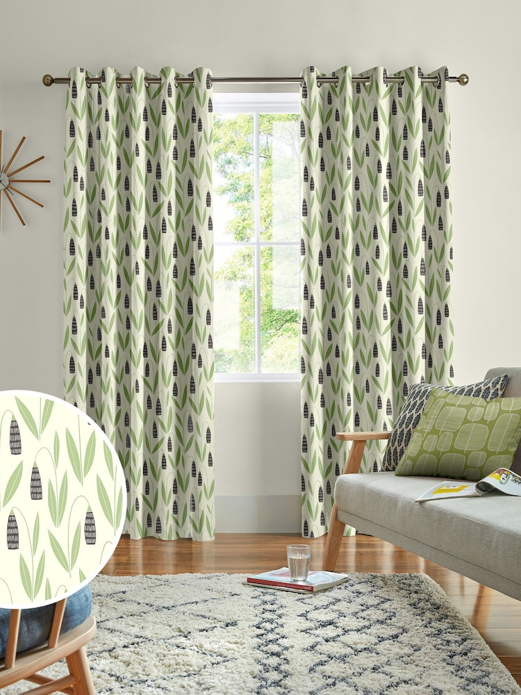 MissPrint Forest Shade 100% Cotton Snow Drops Made to Measure Curtains - Image 1 of 9
