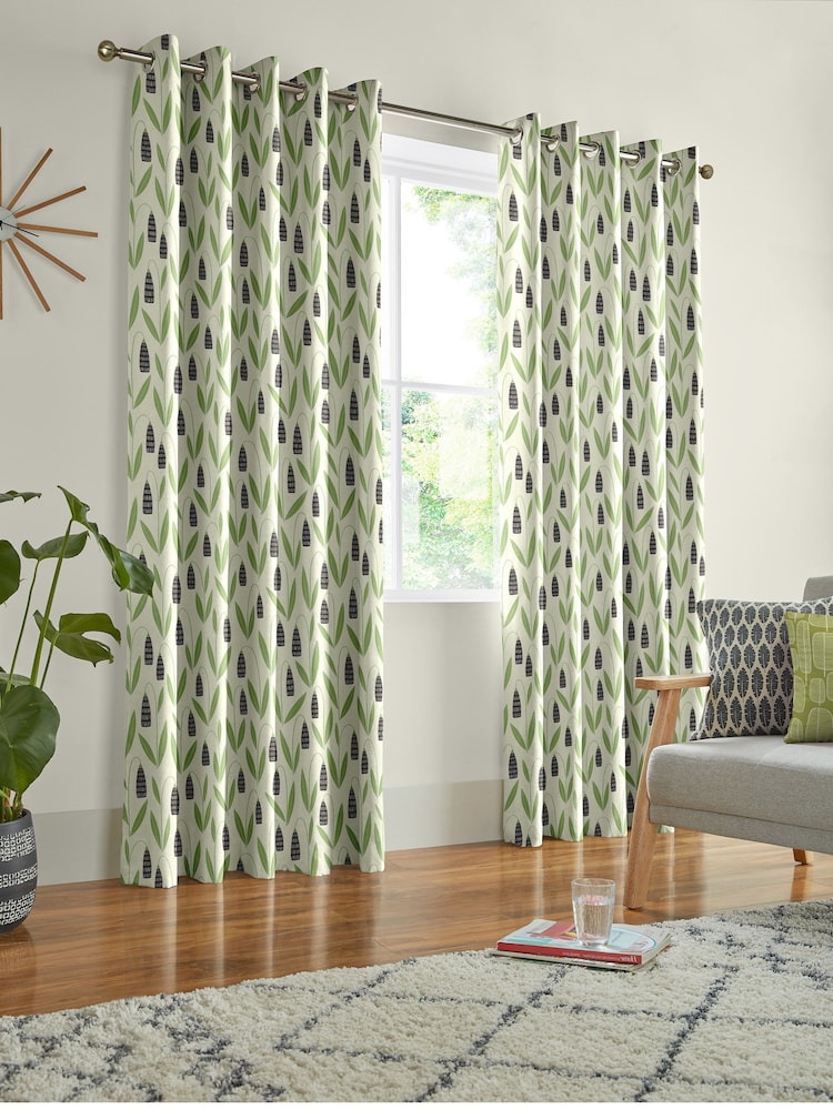 MissPrint Forest Shade 100% Cotton Snow Drops Made to Measure Curtains - Image 2 of 9
