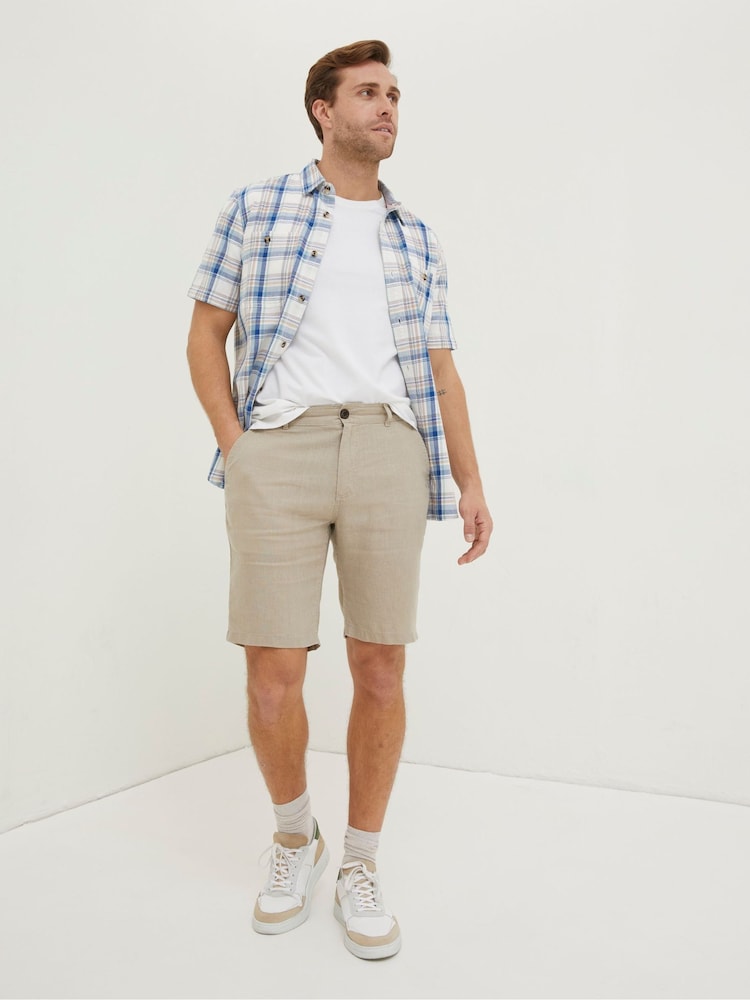 FatFace Natural Linen Flat Front Shorts - Image 1 of 4 FatFace Natural Linen Flat Front Shorts - Image 1 of 4