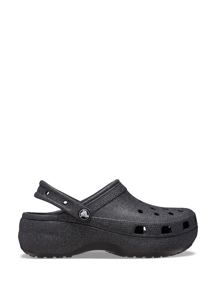Crocs Black Classic Platform Glitter Clogs - Image 1 of 7