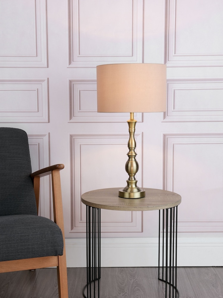 Dar Lighting Brass Alicante Ball Table Lamp Antique Brass With Shade - Image 1 of 6