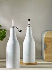 Set of 2 White Malvern Embossed Oil Set of 2 Oil Bottles Bottles with Tray - Image 3 of 6