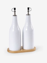 Set of 2 White Malvern Embossed Oil Set of 2 Oil Bottles Bottles with Tray - Image 5 of 6