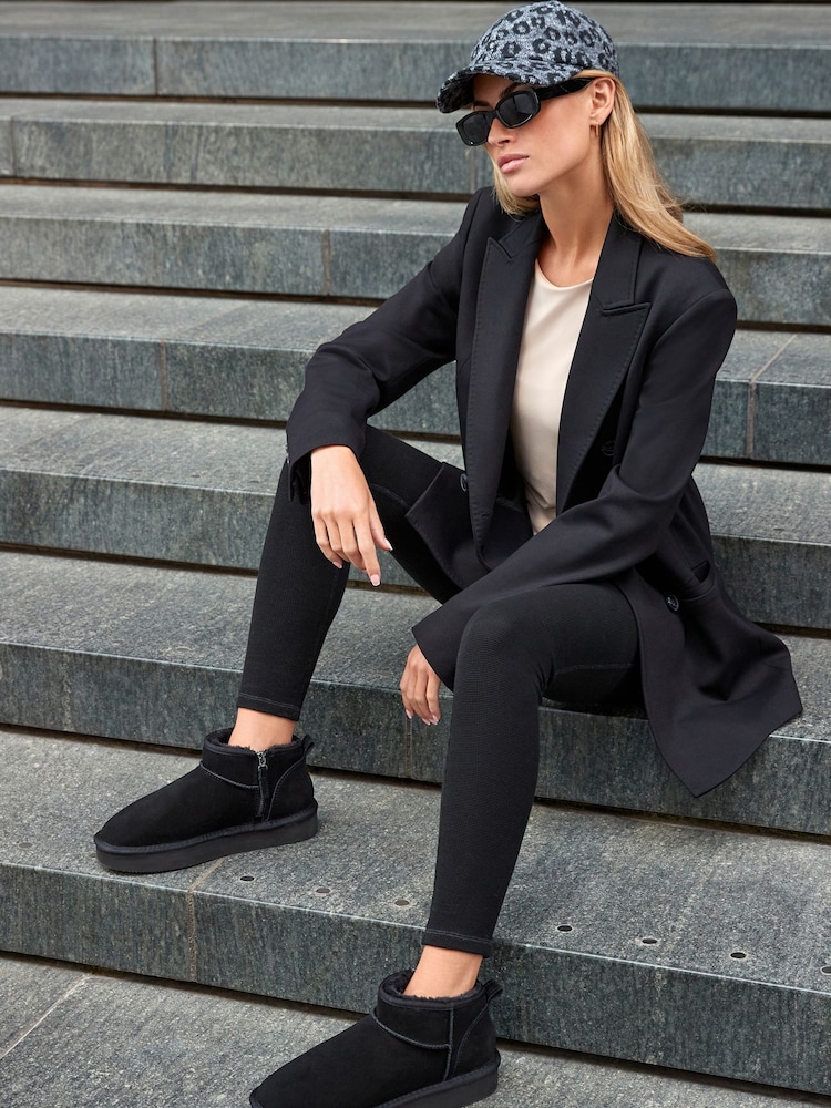 Black Shower Resistant Faux Fur Lined Suede Ankle Boots - Image 2 of 8