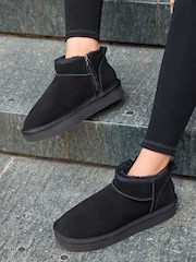 Black Shower Resistant Faux Fur Lined Suede Ankle Boots - Image 3 of 8