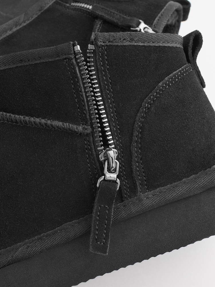 Black Shower Resistant Faux Fur Lined Suede Ankle Boots - Image 8 of 8